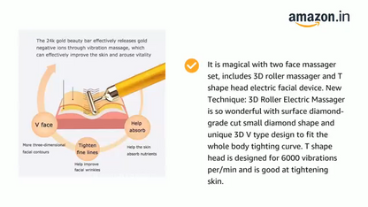24K Gold Energy Beauty Bar Electric Facial Massage Roller